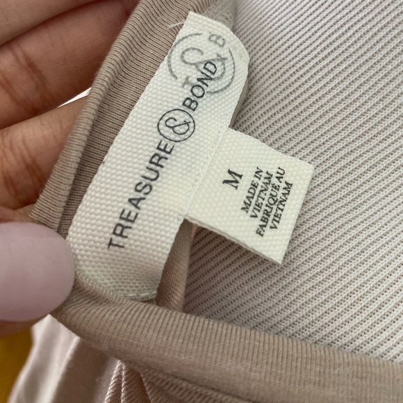 New Treasure & Bond Side Ruched BodyCon Midi Dress Beige Oatmeal Heather - Picture 4 of 5